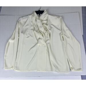 VTG Anna Kristie Blouse Ivory Pleats Size 12 Collar Ruched Neck Long Sleeves USA